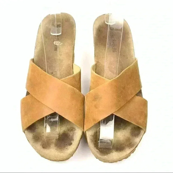 Cristina Francini sandals size 8.5 tan Italian leather chunky cork flatforms - Picture 3 of 12